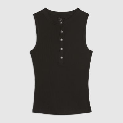 Black Sleeveless Ribbed Popper Top