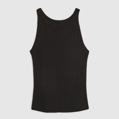 Black Sleeveless Ribbed Tank Top