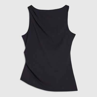 Black Sleeveless Slash Neck Top