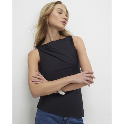 Black Sleeveless Slash Neck Top