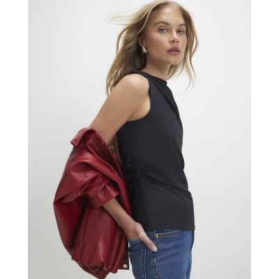 Black Sleeveless Slash Neck Top
