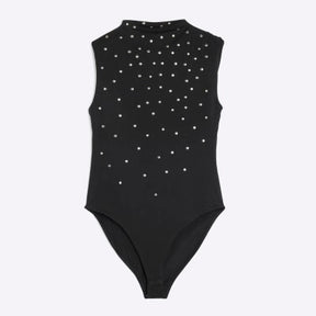 Black Sleeveless Studded Bodysuit