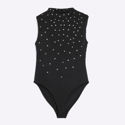 Black Sleeveless Studded Bodysuit