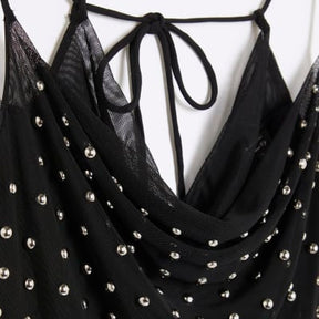 Black Sleeveless Studded Cowl Neck Cami Top