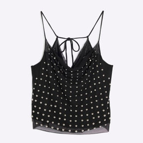 Black Sleeveless Studded Cowl Neck Cami Top