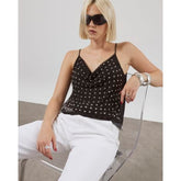 Black Sleeveless Studded Cowl Neck Cami Top