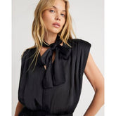 Black Sleeveless Tie Neck Bodysuit