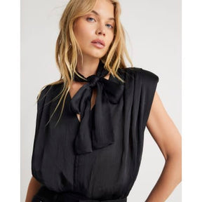 Black Sleeveless Tie Neck Bodysuit