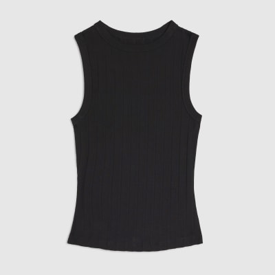 Black Sleeveless Wide Ribbed Tank Top