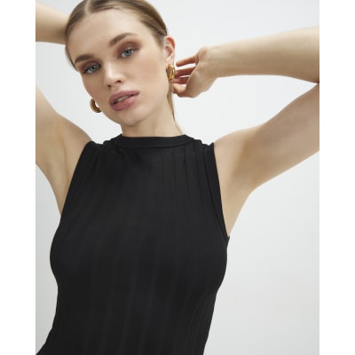 Black Sleeveless Wide Ribbed Tank Top