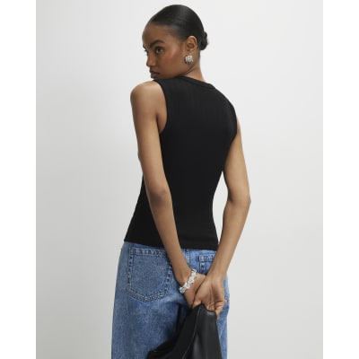 Black Sleeveless Wide Ribbed Tank Top