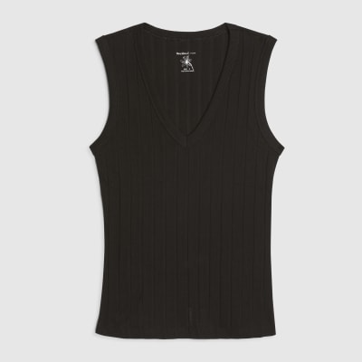Black Sleeveless Wide Ribbed Tank Top