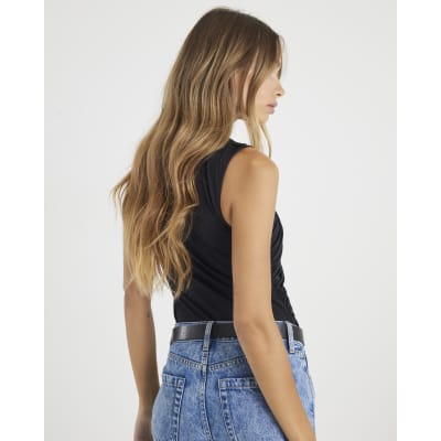 Black Sleeveless Wrap Bodysuit