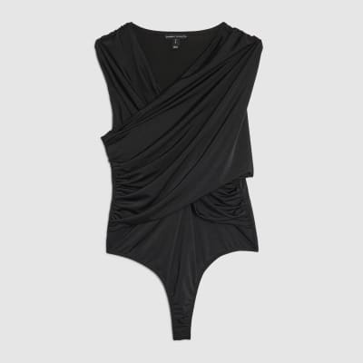 Black Sleeveless Wrap Bodysuit