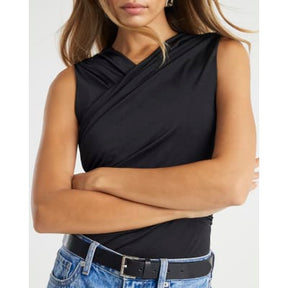 Black Sleeveless Wrap Bodysuit