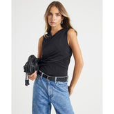 Black Sleeveless Wrap Bodysuit