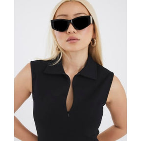 Black Sleeveless Zip Collar Mini Dress