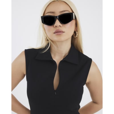 Black Sleeveless Zip Collar Mini Dress