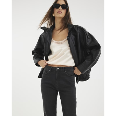 Black Slim Fit High Waisted Ankle Jeans