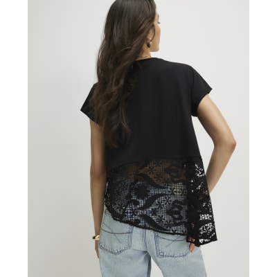 Black Spliced Lace T-Shirt