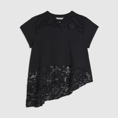 Black Spliced Lace T-Shirt