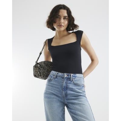 Black Square Neck Bodysuit