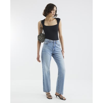 Black Square Neck Bodysuit