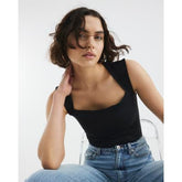 Black Square Neck Bodysuit