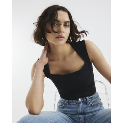 Black Square Neck Bodysuit