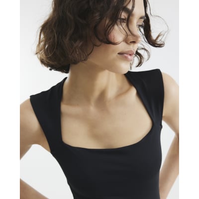 Black Square Neck Bodysuit