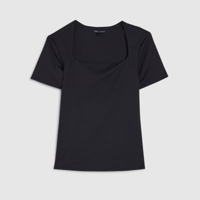 Black Square Neck Fitted Top