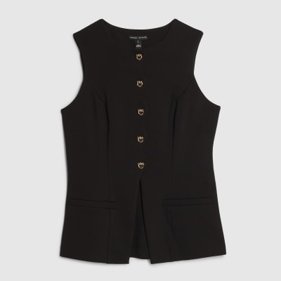 Black Stretch Scallop Waistcoat