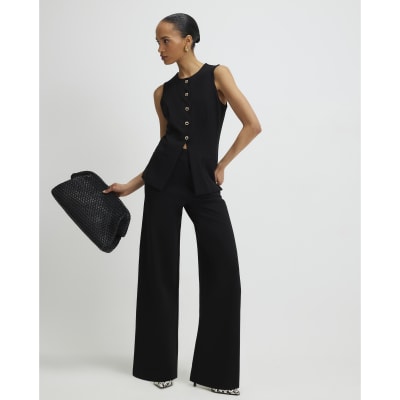 Black Stretch Scallop Waistcoat