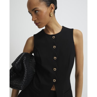 Black Stretch Scallop Waistcoat