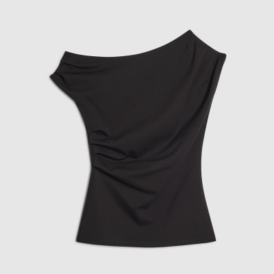 Black Stretch Sleeveless Drape Top