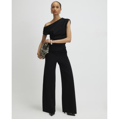Black Stretch Sleeveless Drape Top
