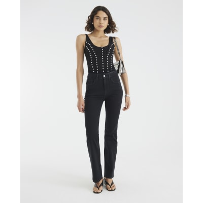 Black Stretch Straight Leg Jeans