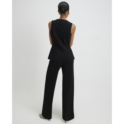 Black Stretch Wide Leg Trousers