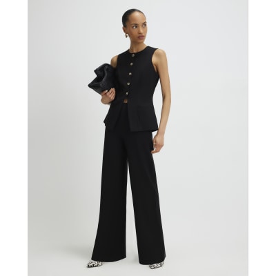 Black Stretch Wide Leg Trousers