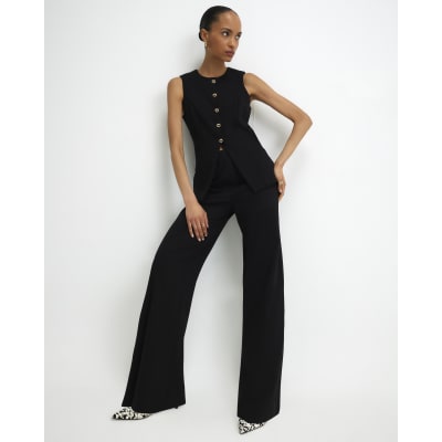 Black Stretch Wide Leg Trousers