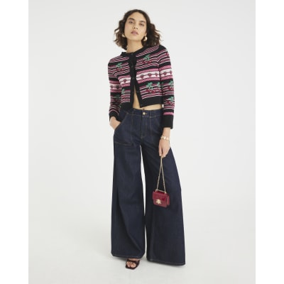 Black Stripe Cherry Knitted Cardigan