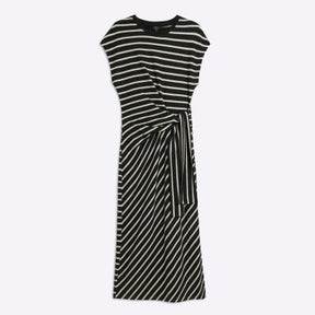 Black Stripe Knot Side Midi Dress