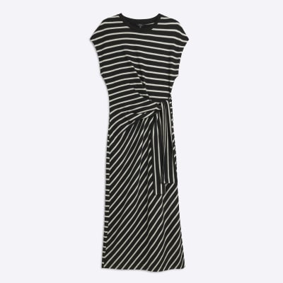 Black Stripe Knot Side Midi Dress
