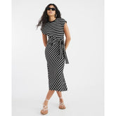 Black Stripe Knot Side Midi Dress