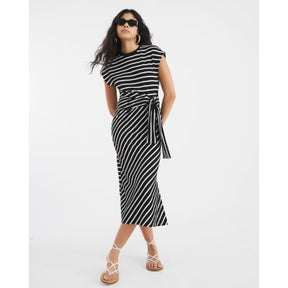 Black Stripe Knot Side Midi Dress