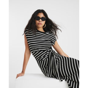 Black Stripe Knot Side Midi Dress