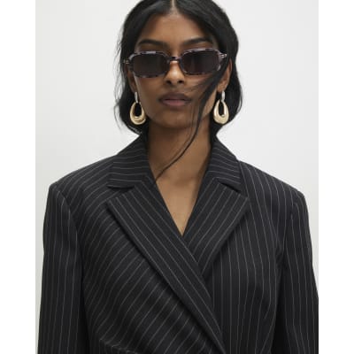 Black Stripe Tie Waist Blazer