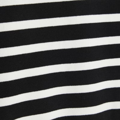 Black Striped Button Detail Knitted T-shirt