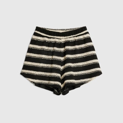 Black Striped Crochet Shorts
