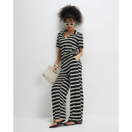 Black Striped Crochet Wide Leg Trousers